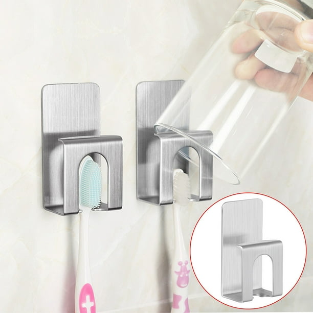 Xihbxyly Portacepillos de Acero Inoxidable, Autoadhesivo para Pared, Material 304 Duradero, Fácil Instalación, Organizador Compacto, Esencial para El Baño, Tamaño 7,7 X 4 X 2,8 Cm