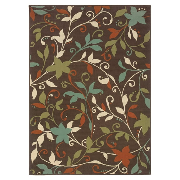 Oriental Weavers Montego Indoor/Outdoor Rug - 967X6 - 6'7" x 9'6" - in Brown/ Green - Classic Casual Style, Water, Stain and Fade Resistant, Hose Clean, Patio, Outdoor Living Area Rug