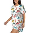 thumbnail image 2 of Fuzoiu Dinosaur Print Women's Short-Sleeved Pajama Set,Lounge Sleepwear Set,Womens Pajama Sets 2 Piece,Button-Up Top and Shorts with Pockets-Small, 2 of 7