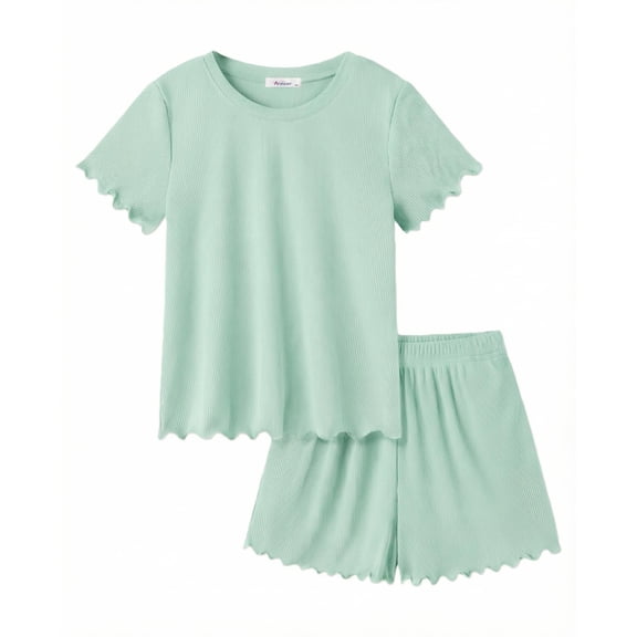 Arshiner Girls Shorts Set 2 Piece Ribbed Knit Summer Outfit Short Sleeve Top & Elastic Waist Shorts Casual Playwear