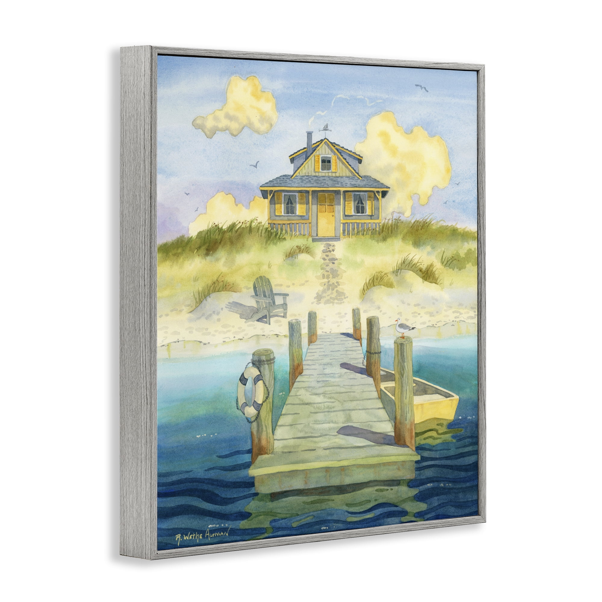 Stupell Industries Welcome Seaside Retreat Cottage Gray Framed Giclee Art, design by Robin Altman