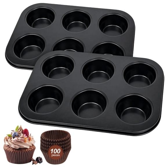 Hima Shilajatun Muffin Pan, 2 Pack 6-Cup Cupcake Pan with 100 Liners