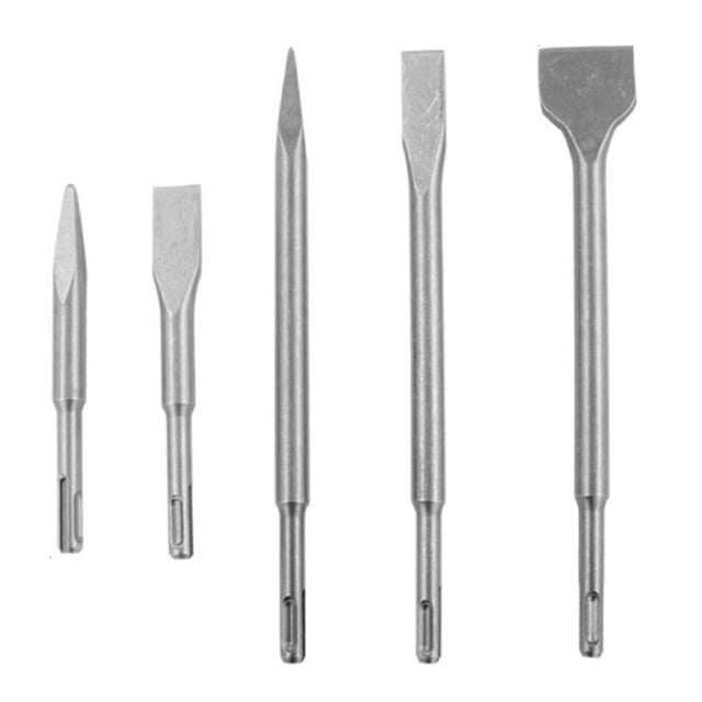 Juego de 5 brocas de cincel para martillo eléctrico, práctico y robusto, con punta plana y vástago redondo