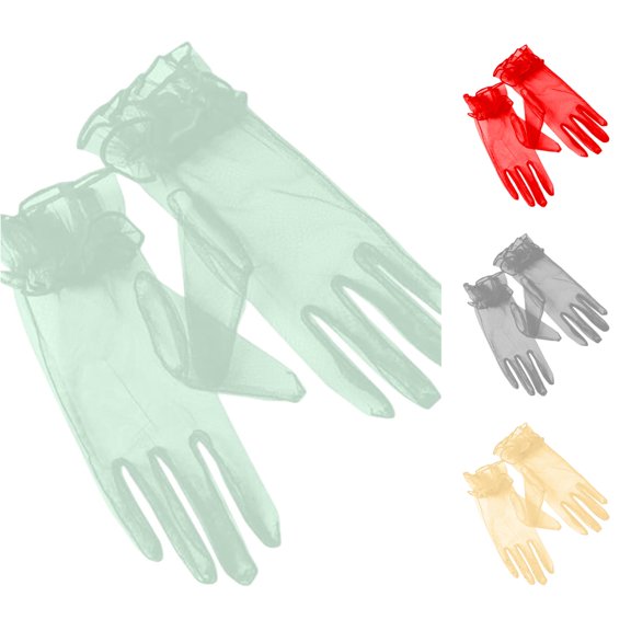 Ticikt Sheer Tulle Gloves, Ruffle Design, Women Gloves for Bridal Wedding Party Photo Props,Green