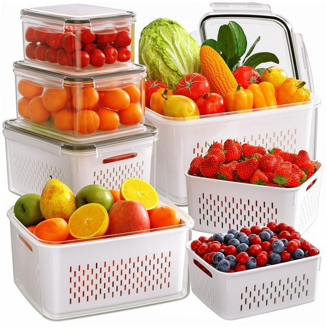 Contenedores de almacenamiento de fruta Winproper, 6 unidades, para nevera con coladores