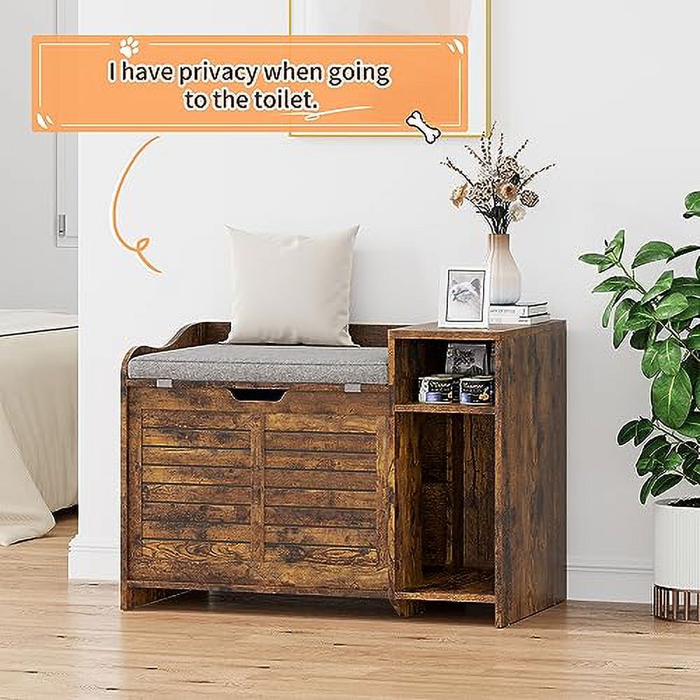 Faitaliicy Litter Box Enclosure With Cushion Hidden Cat Litter Box With Top Opening Flip Top Privacy Cat Litter Box Cabinet Wooden Cat Washroom Storage Cabinet Bench For Living Room Bedroom