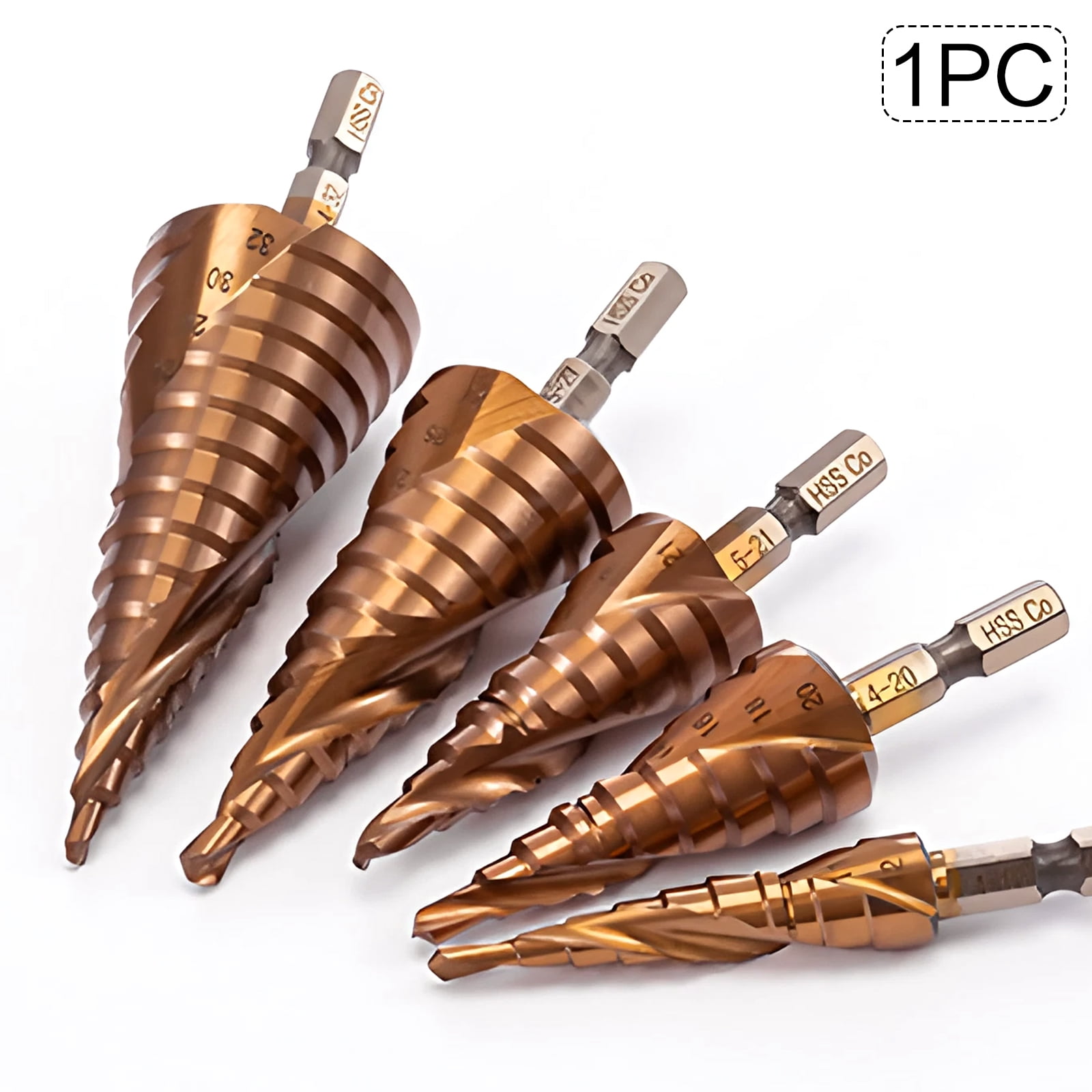 STONEGO 1PC HSS M35 Cobalt Step Drill Bit - High-Speed Steel with Taper Hexagon Shank, Sizes 4-12mm, 4-20mm, 5-21mm, 5-27mm, 4-32mm for Metal and Wood Drilling