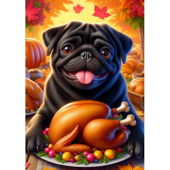 Pug Black -  Best of Breed DCR Thanksgiving House Flag 28" x 40"