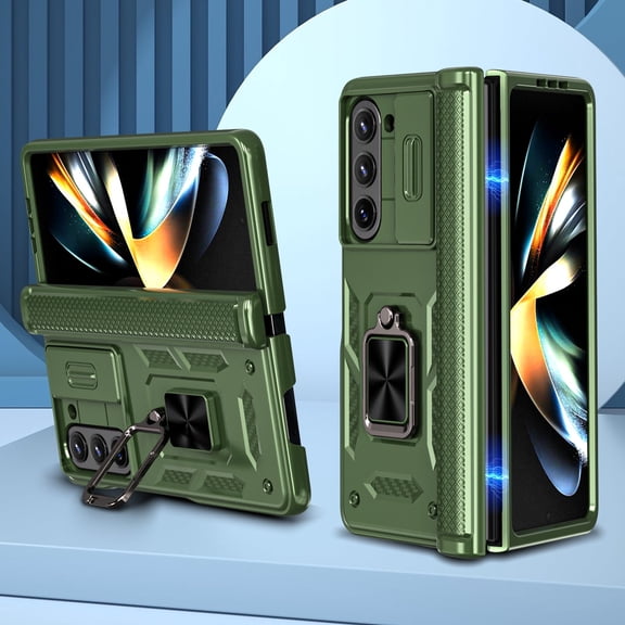 for Samsung Galaxy Z Fold5 Case, Z Fold 5 Cover Case, Rugged Protective Shockproof Ring Hodlder Stand Hinge Protection Compatible Car Mount Phone Case for Galaxy Z Fold 5 - Green