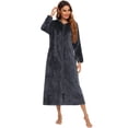 thumbnail image 2 of Women's Fleece Robe Luxury Plush Flannel Hoodie Zipper Dressing Gown with Pockets for Winter, 2 of 5