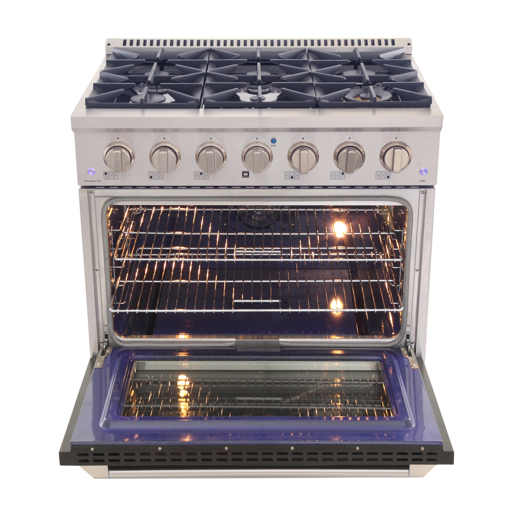 36 in. 5.2 cu. ft Dual Fuel Range for Natural Gas Sealed Burners in Black.