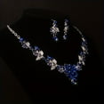 thumbnail image 4 of Bridal Jewelry Ladies Wedding Dress Wedding Accessories Royal Blue Leaf Shaped Flower Rhinestone Necklace Earring Set Wedding Set Chain Stage Performance Necklace, 4 of 4