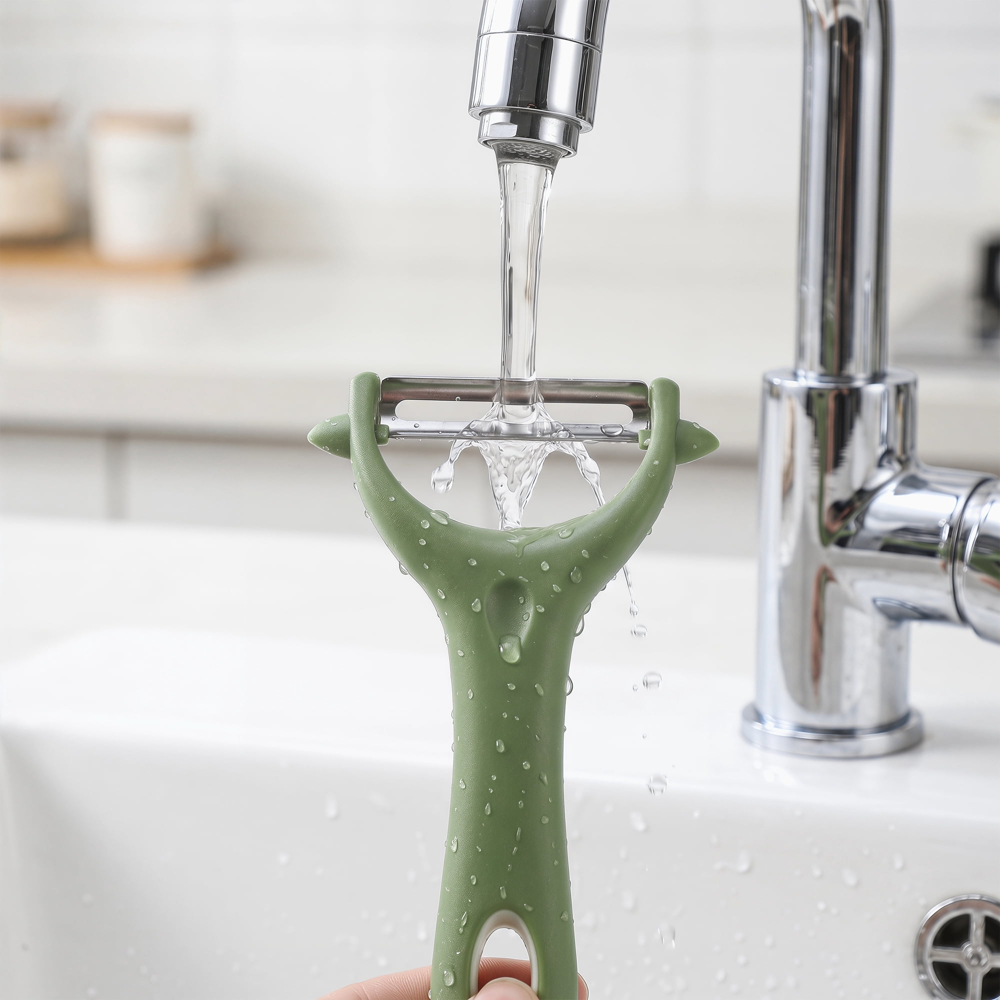 Unique Bargains Plastic Fruit and Potato Peeler with Ergonomic Handle Olive 5.8x3x1 inch