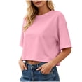 thumbnail image 2 of VBVC Women's Short Sleeve Crewneck Crop Top, Ladies' Lightweight Loose Fit Tee, Basic Plain Summer T Shirt For Women, Pink , S-2XL, 2 of 9