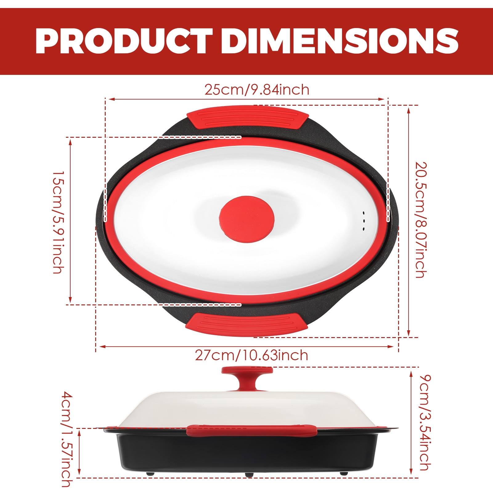 Qenwkxz Microwave Bacon Cooker, Red Microwave Bacon Grooved Cooking Tray with Splatter Lid, Microwave Grill Pan, Easy to Clean, Convenient Kitchen Tool, Dishwasher Safe