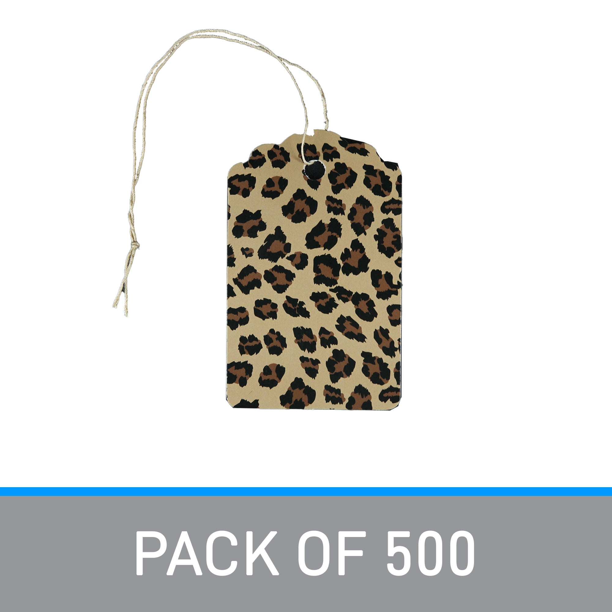SSWBasics Large Brown Leopard Scalloped Clothing Tags - Strung Hang Tags for Clothes with Tags - 3¼”H x 2”W - Pack of 500