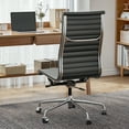 thumbnail image 3 of Cottinch Ribbed Office Chair High Back Armless Genuine Leather Ergonomic Desk Chair, Adjustable Height Executive Conference Task Chair Swivel Chair for Home Office, Black, 3 of 12