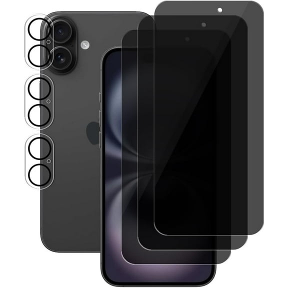 UZWZW 3 Pack Privacy Screen Protector For iPhone 16 Plus (6.7 inch) Anti Spy Private Tempered Glass and Camera Lens Protector, Anti Scratch
