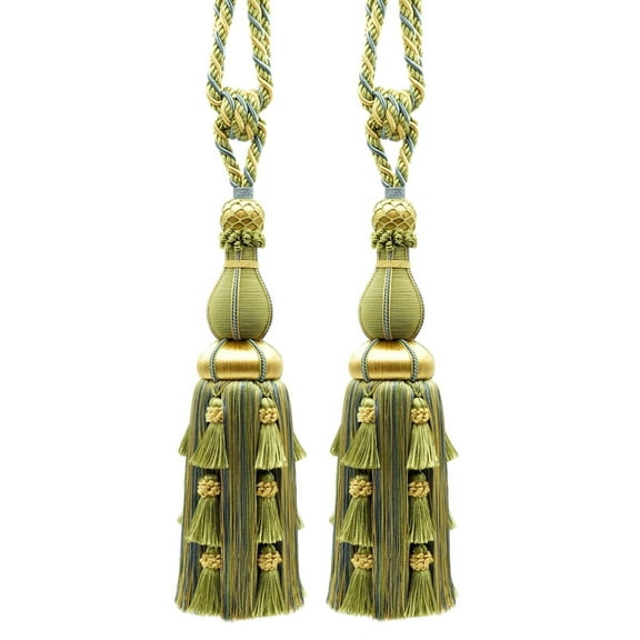 DECOPRO Large Elegant Curtain & Drapery Tassel Tieback, Tassel Length 12" (30.5cm), Spread 30" (76cm) # TBAX12, Seaside Green #LX04 (Yellow Green, Yellow Gold, Turquoise Blue) Set of 2