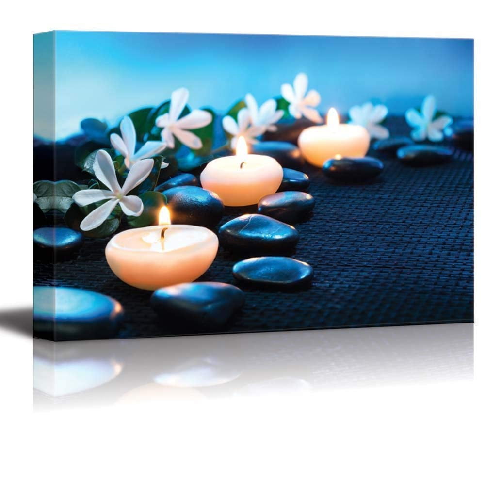 Ardemy Canvas Painting Art Zen Stones Candle Botanical 5 Pieces Stretched and Framed Picture Artwork Easy to Hang for Bedroom Bathroom Spa Salon Wall Decor Waterproof, Hook Mounted, 1 Bar Thickness
