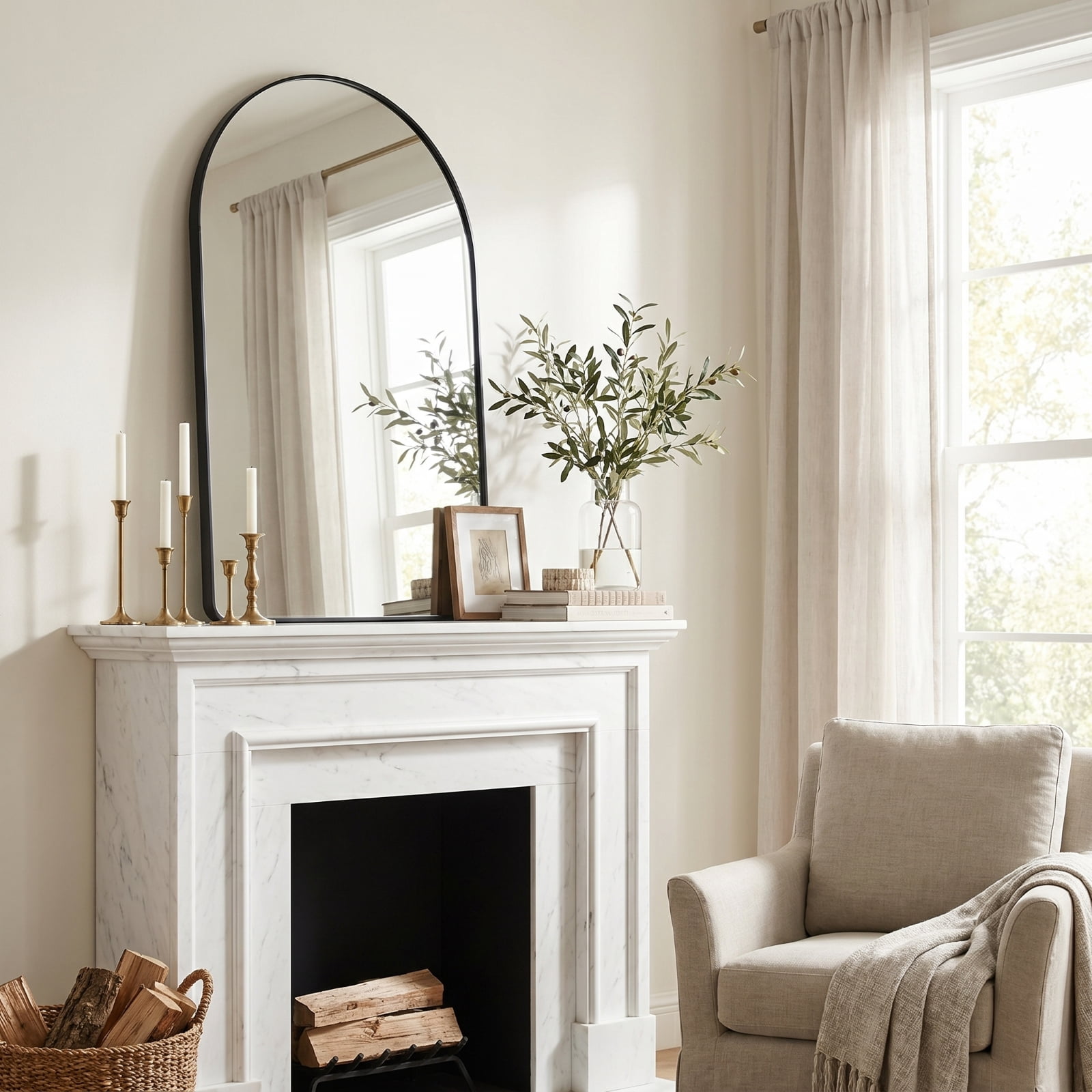 Gleamira 30"x50" Arched Bathroom Wall Mirror Rounded Corner Vanity Mirror with Metal Frame, Black