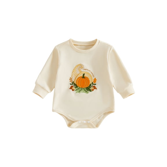 Cjfdfy Newborn Baby Boy Girl Thanksgiving Fall Outfit Baby's 1St Thanksgiving Fall Winter Outfit Pumpkin Harvest Embroidery Long Sleeve Romper 0-18M