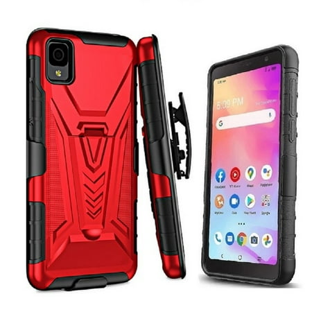 Compatible Case for TCL A3 / TCL ION Z, Shockproof Belt Clip Holster with Built-in Kickstand (Red)