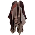 thumbnail image 1 of Women's Color Block Shawl Wrap Plus Size Cardigan Poncho Cape Open Front Long Winter Sweater Coat, 1 of 1