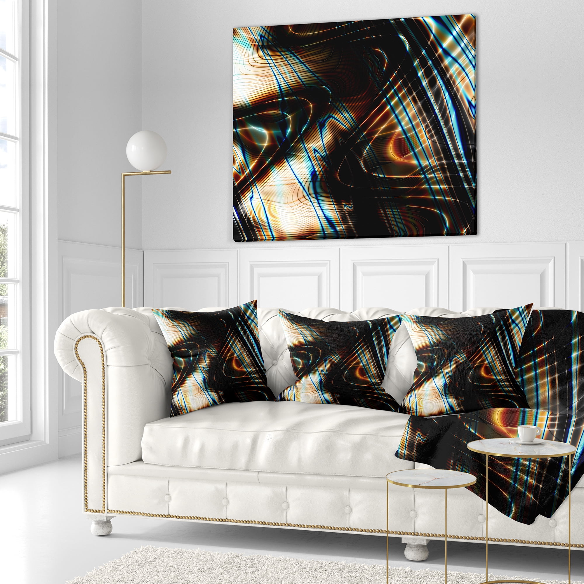 Designart Fractal Curved Brown Black Stripes - Contemporary Throw Pillow - 16x16