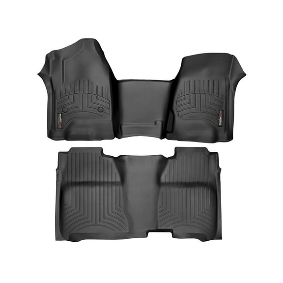 WeatherTech Custom Fit FloorLiners compatible with Silverado 2500HD/3500HD, Sierra 2500HD/3500HD, Silverado 1500, Sierra 1500 - 1st & 2nd Row (Over-The-Hump w/full coverage row), Black