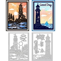 Lighthouse Cutting Dies Card Making Sunset Sea Combination Cut Stencil Carbon Steel Die Cuts Card Scrapbooking Embossing Template for Cards Paper Craft Making Album Invitation Gift Decor