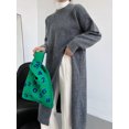 thumbnail image 1 of Suéter holgado de cuello redondo con abertura y largo medio para mujer, estilo europeo y americano, para otoño e invierno, 1 of 6