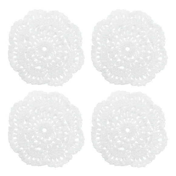 Uxcell 4Pcs Crochet Doilies 3.94" Cotton Woven Fabric Coasters, Round Handmade Coasters with Floral White