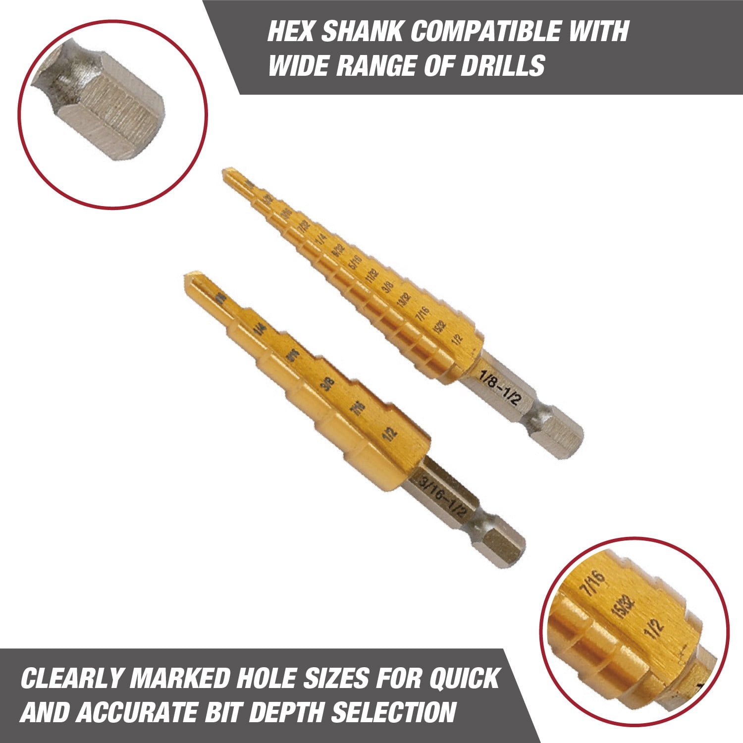 Hyper Tough 2-Piece Titanium Coated Step Drill Bits