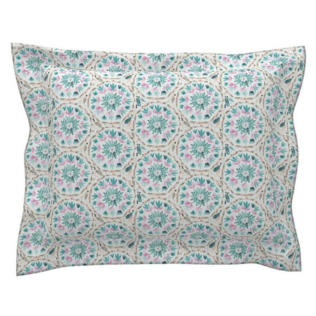Feather Medallion - Dream Catcher Boho Feathers Flowers Medallion Girl Pink Pillow Sham by Roostery