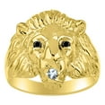 thumbnail image 1 of RYLOS Rings Gold Plated Silver Lion Head Ring Black Diamonds Eyes & Gemstone Mouth Fun Designer Rings Aquamarine Jewelry Size 6, 1 of 7
