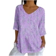 thumbnail image 2 of Womens Plus Size Tops 3/4 Length Sleeve Fall Fashion Trendy Casual Peplum Going Out Tops Comfy Soft Dressy Notch V Neck T Shirts Basic Solid Color Summer Tunic Blouse, 2 of 5