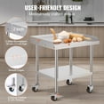 thumbnail image 4 of KFFKFF Table en Acier Inoxydable de Qualité Commerciale, Dimensions 24 x 28 x 30 Pouces, Équipée de 4 Roues Mobiles, de Roulettes et d'Un Dosseret à 3 Côtés pour une Préparation des Aliments Robuste, 4 of 9