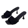 thumbnail image 6 of Abomasnow Square Toe Heeled Sandals Open Toe Heels Mules Sandals Slip on Pleated Heels Wedding Bridal Party Dress Shoes, 6 of 9