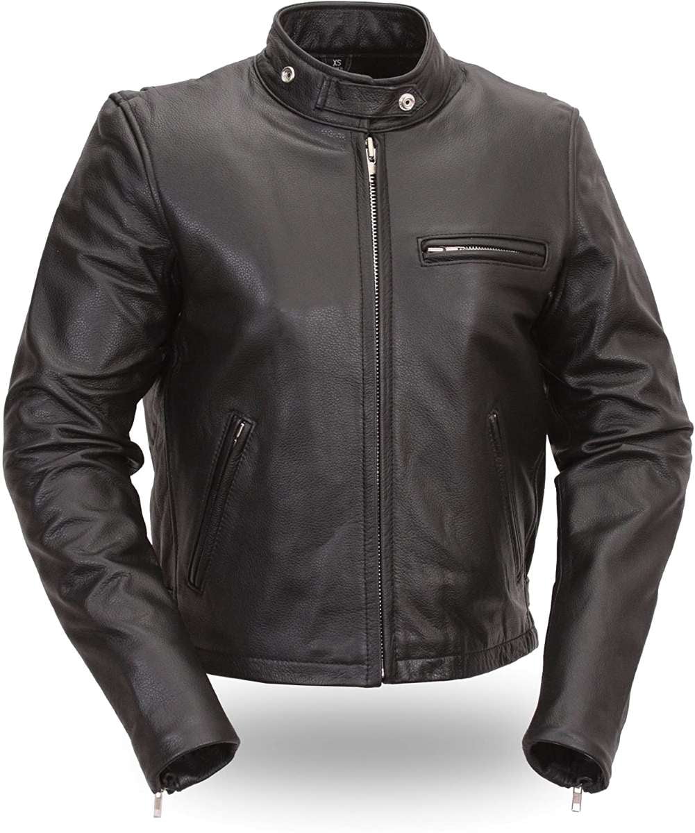 - Iris Womens Leather Motorcycle Jacket Black, Medium First MFG Co