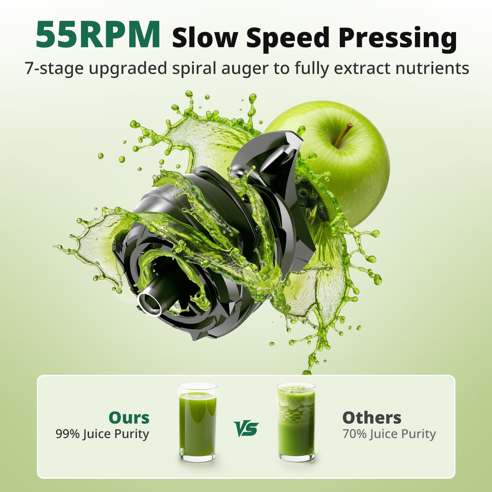 AIRMSEN Cold Press Juicer Machine with 6" Wide Feed Chute, 300W Slow Masticating Juicer, Easy-to-Clean Electric Juicer for Whole Fruits and Vegetables, BPA-Free, Black
