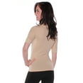 thumbnail image 3 of Essential Basic Women's Cotton Blend V Neck Tee Shirt Half Sleeves - Khaki, L, 3 of 6