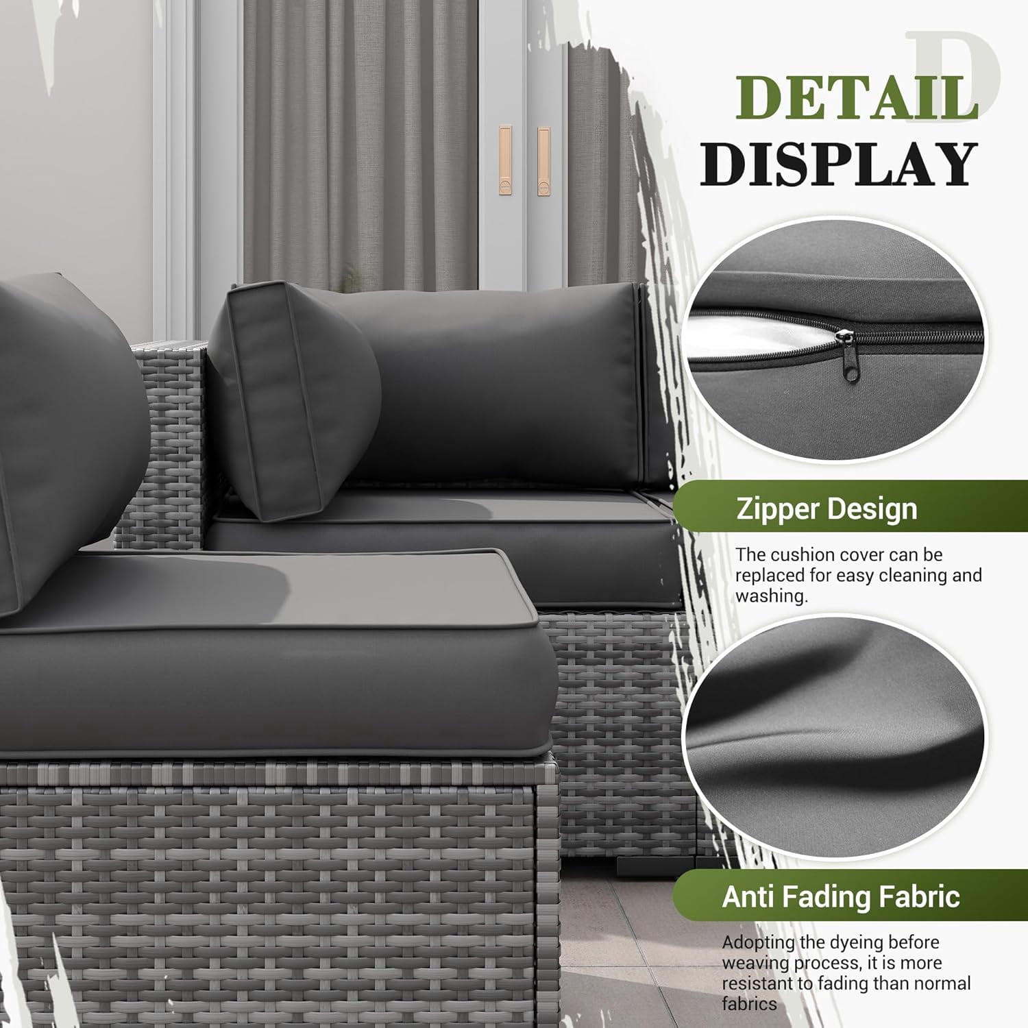 Poteban Outdoor Cushions for Patio Furniture Replacement, Waterproof Patio Furniture Cushions, Deep Seat Patio Cushions, Patio Seat Cushions for Outdoor Sectional (Grey)