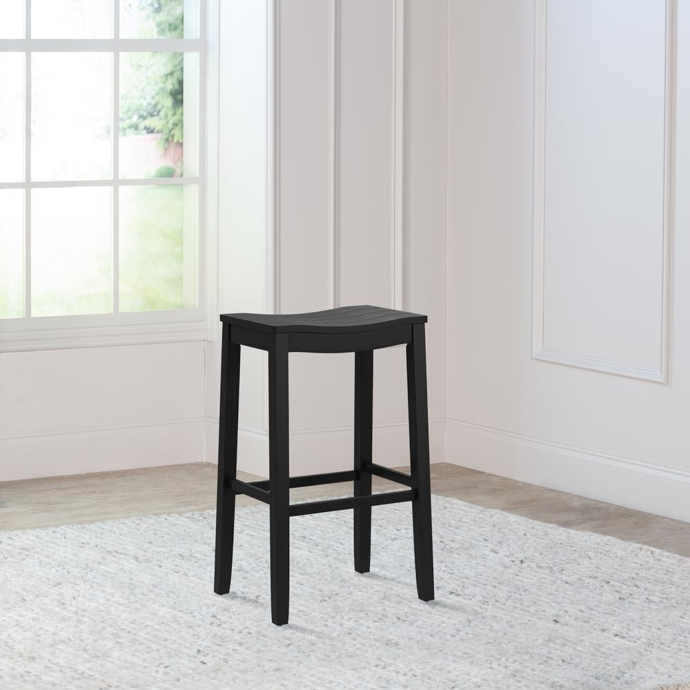 Woven Paths Fiddler Wood Backless Bar Height Stool, Black