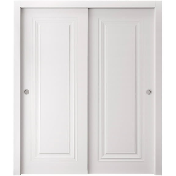 Sliding Closet Bypass Doors 36 x 80 inches | SELECT 1119 White | Rails Hardware Set | Wood Solid Bedroom Wardrobe Doors