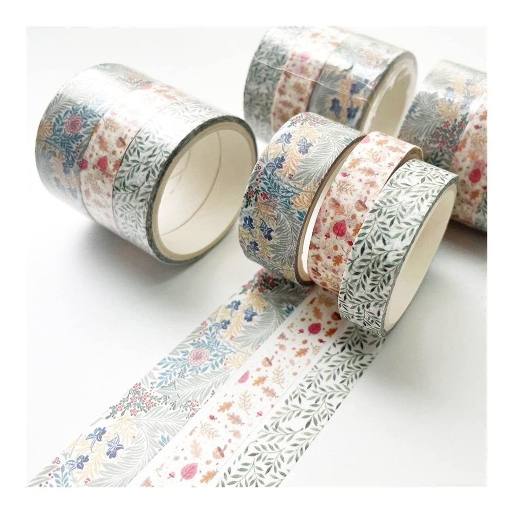 Basic Washi Tape Set 3 Rolls Creative Skinny Decorative Tapes for Arts, DIY Crafts, Journals, Planners, Scrapbooking, Wrapping (Flower & Leaves)