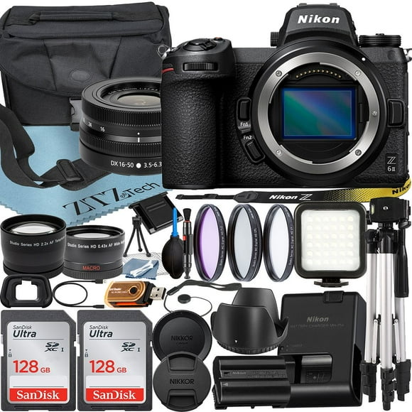 Nikon Z6 II Mirrorless Camera with NIKKOR Z DX 16-50mm VR Zoom Lens + SanDisk 128 GB Card + Case + Wide angle + Tripod + ZeeTech Accessory Bundle