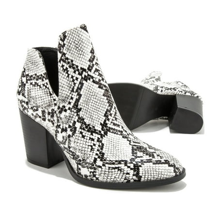 

Women s Pointed High-Heeled Fashion Snake Pattern Shoes Boots Large Size Booties