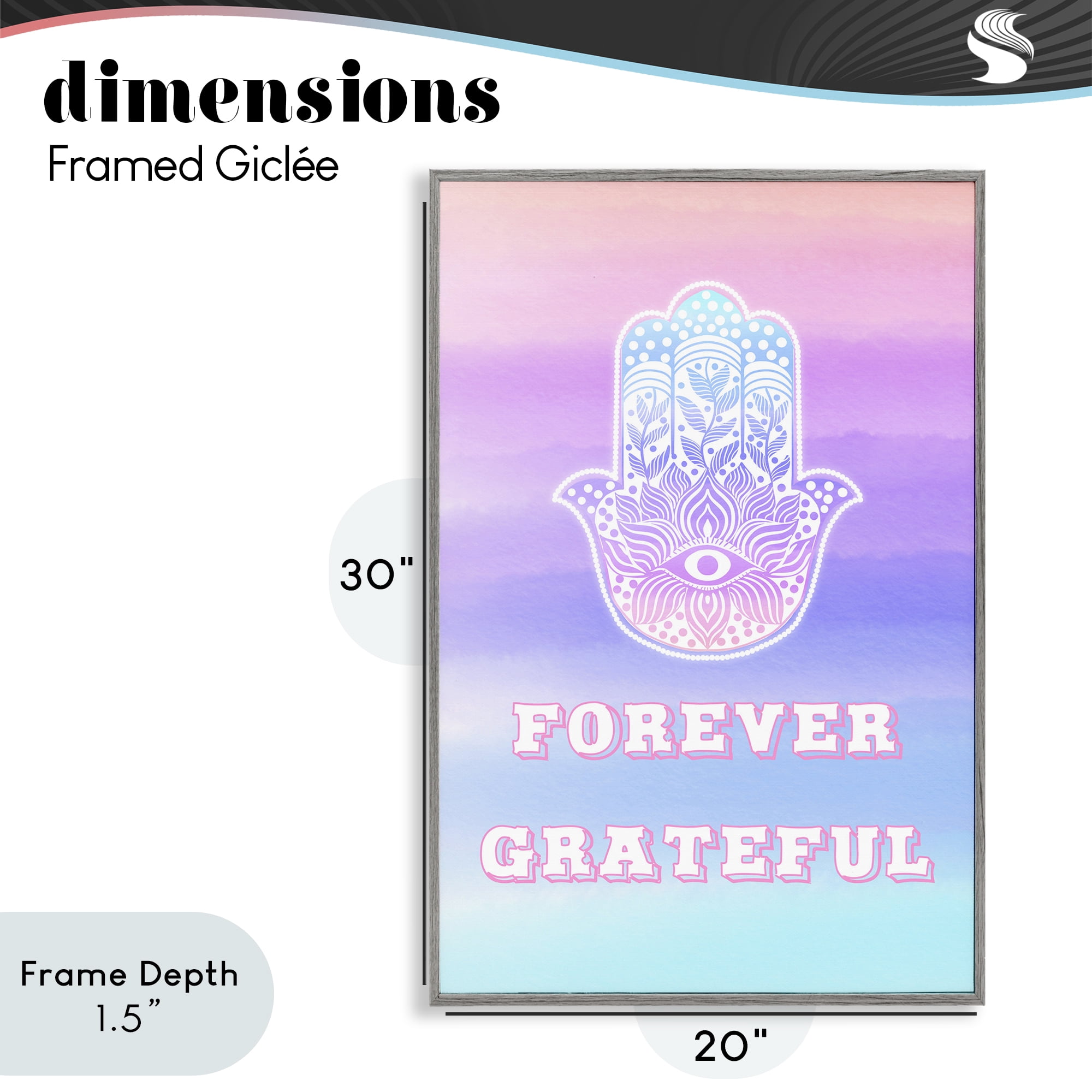 Stupell Industries Forever Grateful Hamsa Gray Framed Giclee Art, design by Pooja Dave