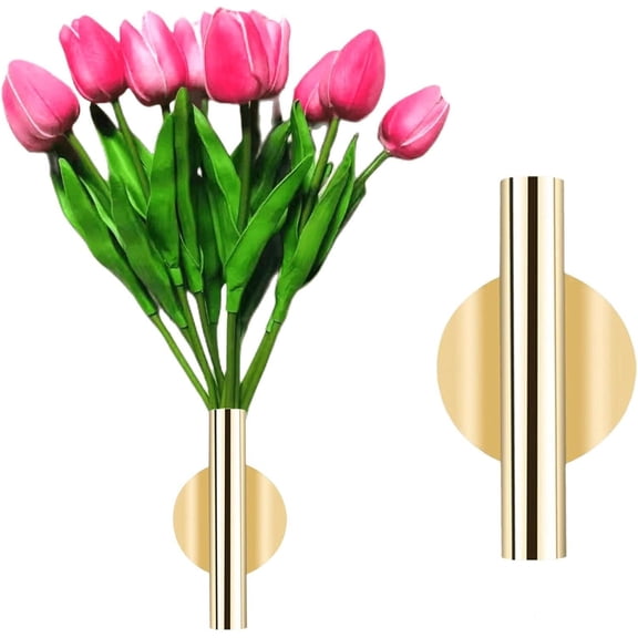 Kanolson Wall Vases for Flowers, Gold Wall Flower Vase Metal Hanging Plant Holder Small Gold Vase Flowers Tube Wall Planter Hanging Vase for Modern Home Decor Display Dried Faux Flower Fake Flower